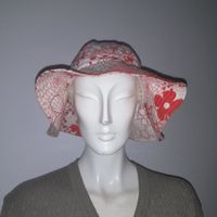 Sommerhut Blumenmuster rot weiss,100% Baumwolle,Gr. One Size