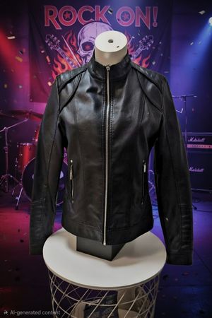 Black Women's Faux Leather Jacket, Size L (fits small, M)