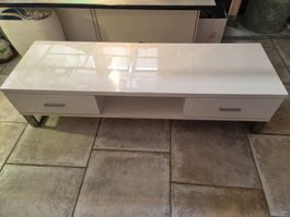 Weisses Hochglanz TV-Lowboard mit 2 Schubladen