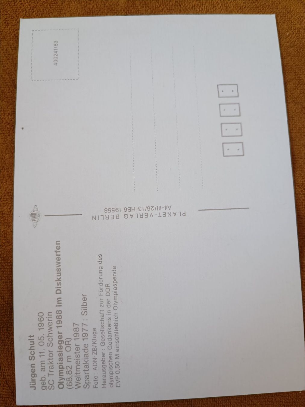 Autogramme: Jürgen Schult - Olympiasieger 1988 – Gebraucht aus Menziken von Autogramme 1