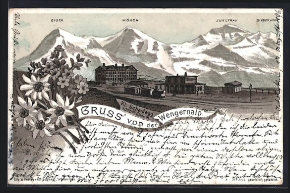 Cartoline postali: Litho Wengernalp, Kl. Scheidegg mit Eige – Usato da Berlin venduto da bartko-reher