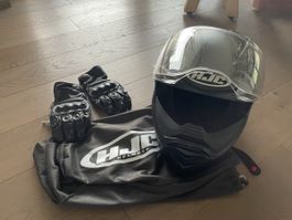 HJC Motorradhelm mit Triumph Handschuhe, Schwarz