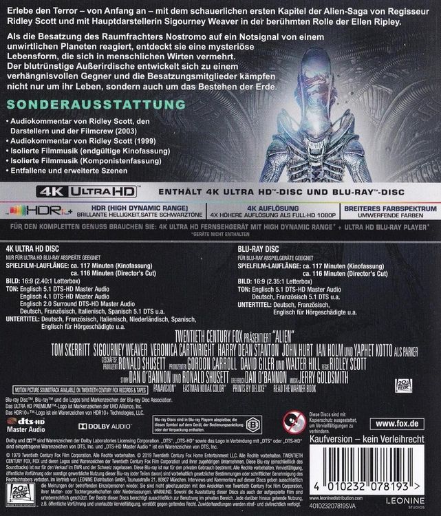 Alien (1979) 4K UHD/Ridley Scott/Sigourney Weaver/John Hurt (Neu ...