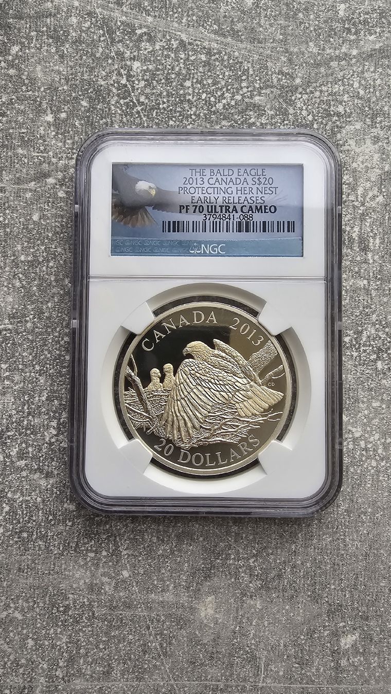 Tutti le monete: 2013 Bald Eagle Canada 1 oz Silver PF70 Ultra Cameo – Nuovo (secondo la descrizione) da Petit-Lancy venduto da SilverCoinCoin 2