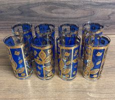 8er Set Gläser blau gold gemustert guter Zustand
