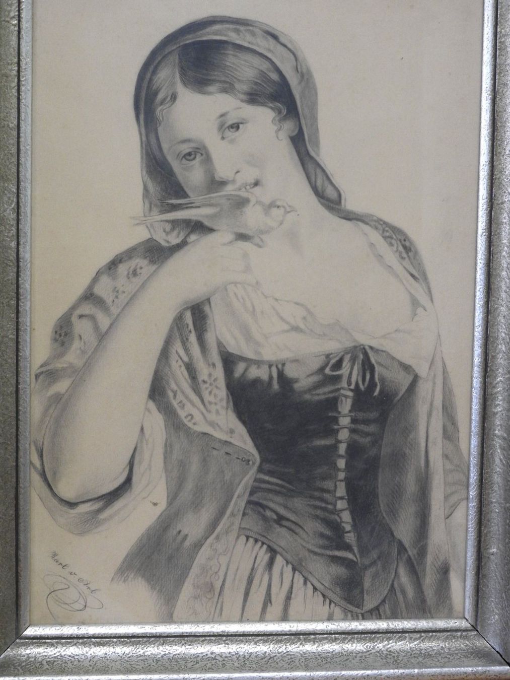 Gemälde: Mädchen mit Taube - Bild signiert – Gebraucht aus Stetten AG von Brissago25 1