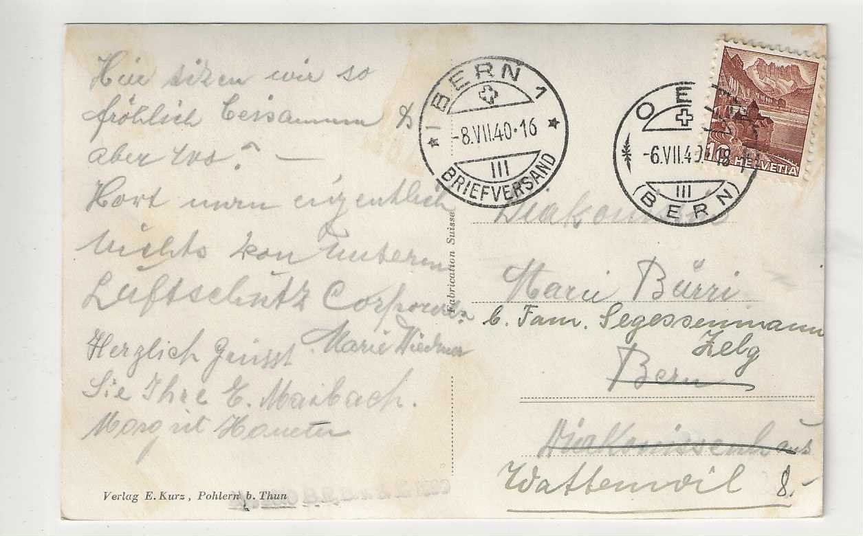 Ansichtskarten: Diemtigen,  1940 – Gebraucht aus Spiez von Niesen20 1