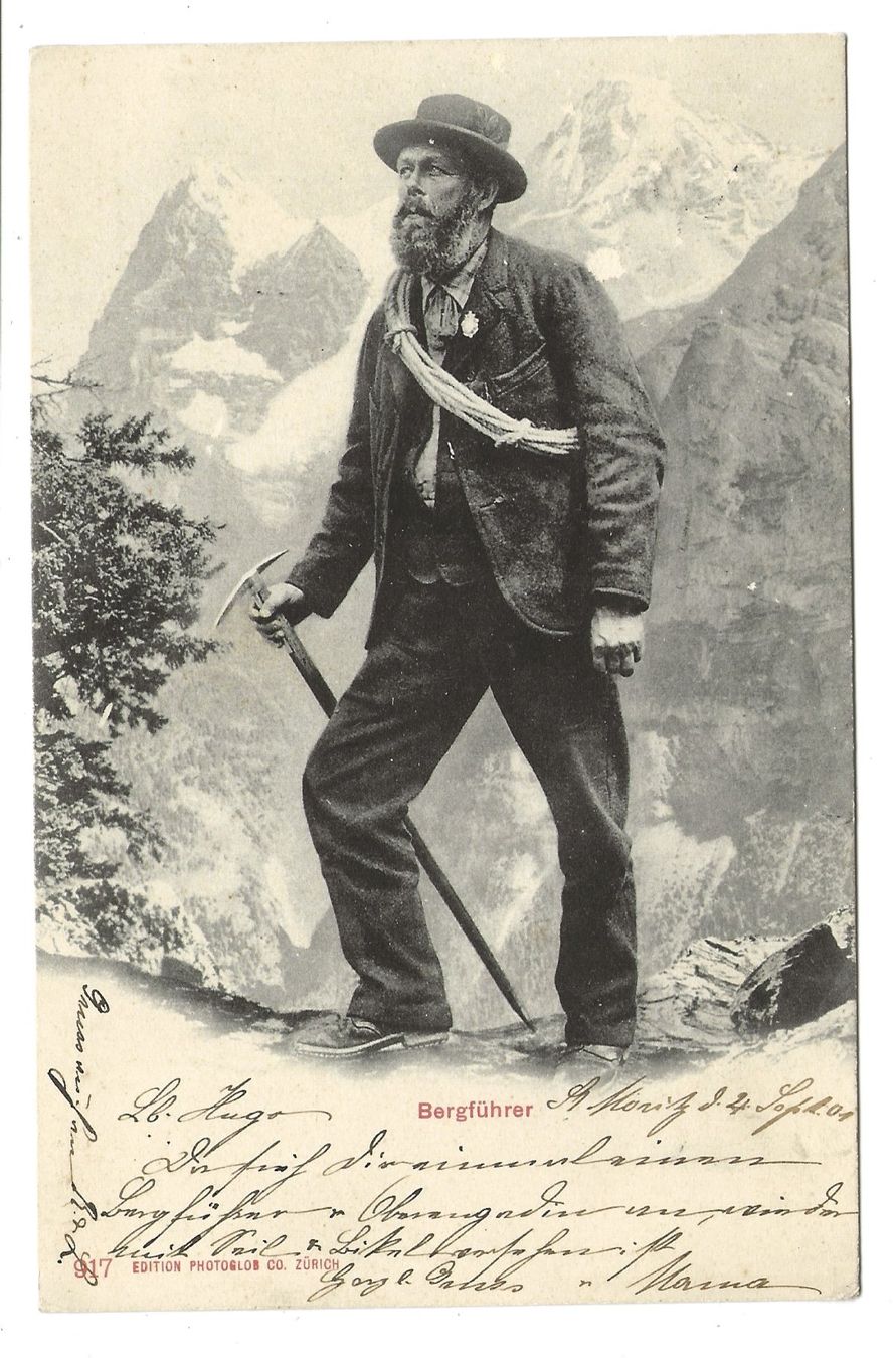 Cartoline postali: Beruf: Bergführer in den Schweizer Alpen - St. Moritz - 1901 – Usato da Engelburg venduto da Cartophil