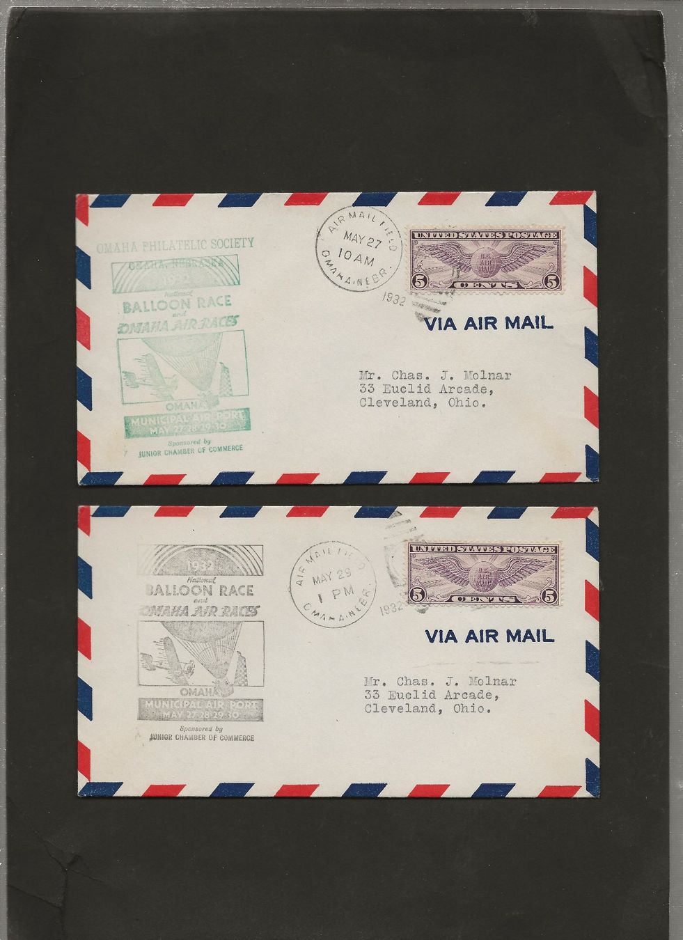 Tutti i francobolli: 2 Ballon Briefe USA 1932 Luftpost – Usato da Au ZH venduto da xelagreb01