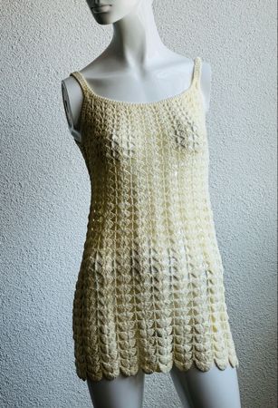 Vintage Crochet Summer Dress, Cream, Handmade