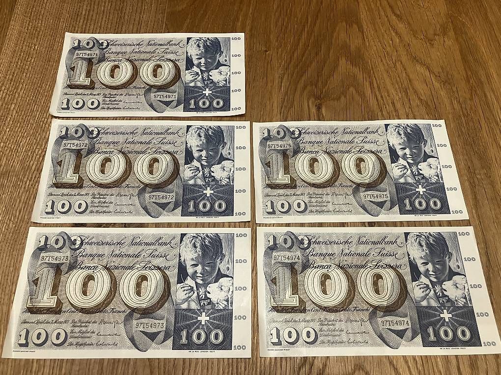 Billets de banque: 5 x 100er Schweizer Banknoten – D'occasion à Ellikon an der Thur par Hechtli