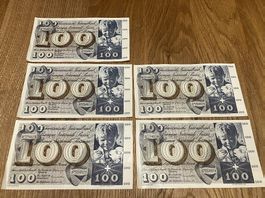 5 x 100er Schweizer Banknoten