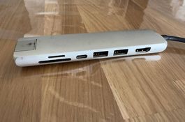 Hub USB-C 6 en 1 multi-ports MacBook Gris clair
