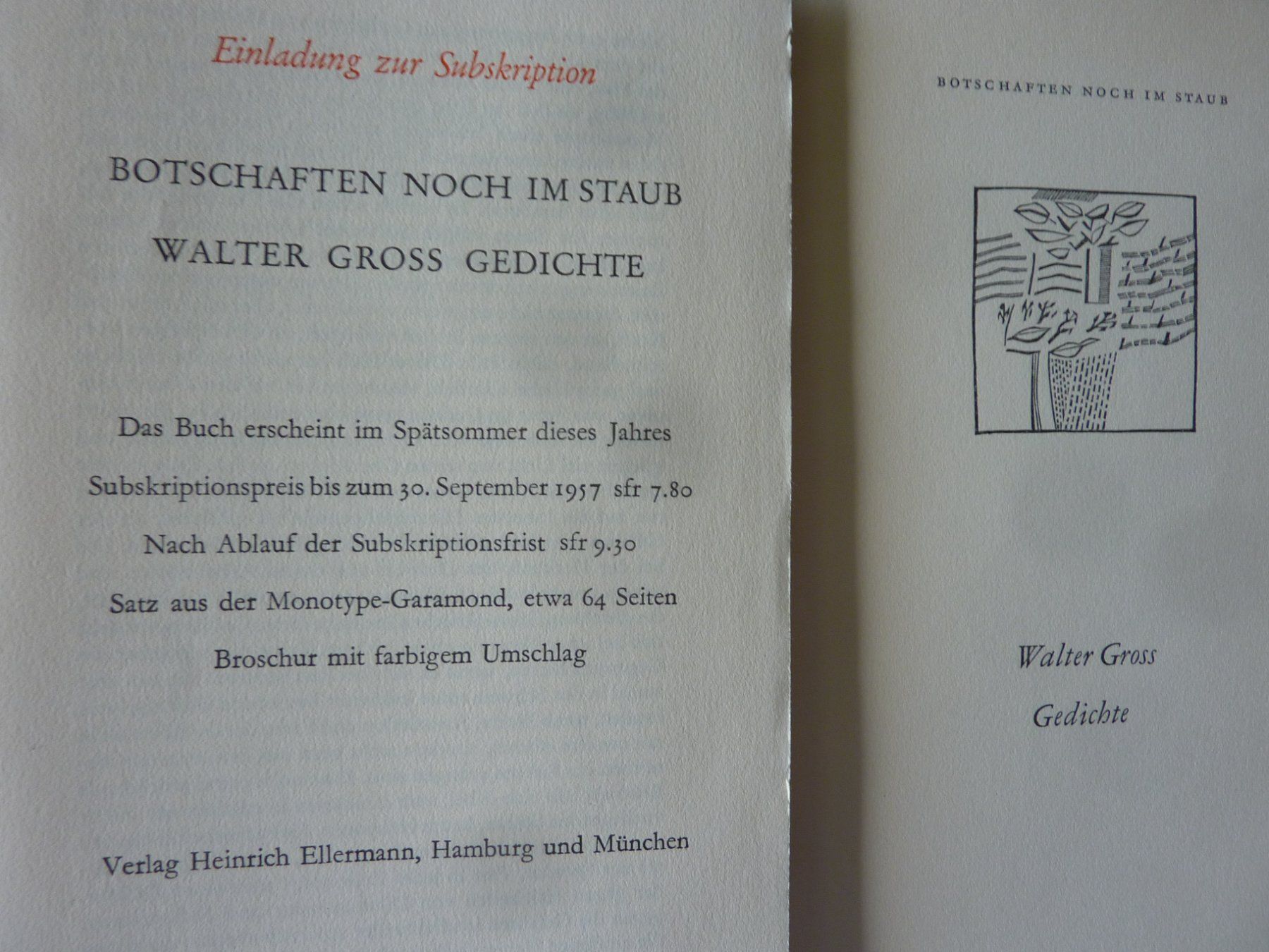 Libri: WALTER GROSS. BOTSCHAFTEN NOCH IM STAUB : GEDICHTE, WIDMUNG – Usato da Zürich venduto da Rrehsuah 2