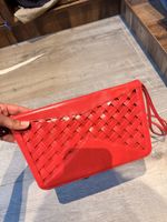 Bally Handtasche geflochten Leder rot Umhängetasche