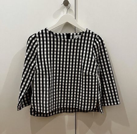 Mango Checkered Blouse 3/4 Sleeve Carreaux Noir Blanc