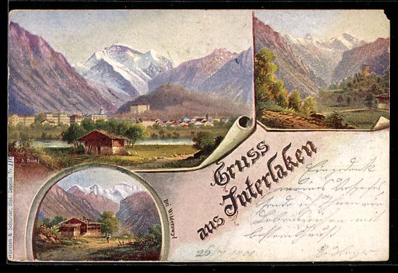 Cartoline postali: Interlaken, Ortspanorama, Haus in den Be – Usato da Berlin venduto da bartko-reher