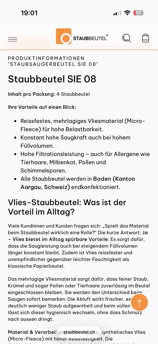 Staubsauger & Zubehör: 10 Stück Staubsaugerbeutel SIE 08 – Neu und originalverpackt aus Nussbaumen AG von normajeanbaker 4