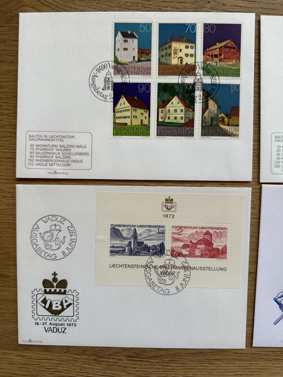Alle Briefmarken: Liechtenstein - 7x  BAUTEN FDC‘s – Gebraucht aus Schmitten / FR von Samsara169 1