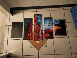 Wandbild 5-teilig Feuer und Wasser gebraucht