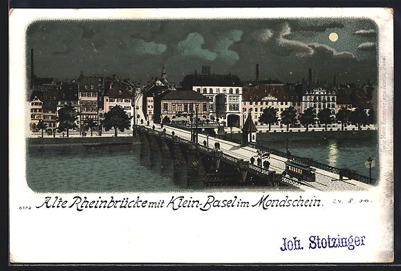 Ansichtskarten: Litho Basel, Alte Rheinbrücke mit Klein – Gebraucht aus Berlin von bartko-reher