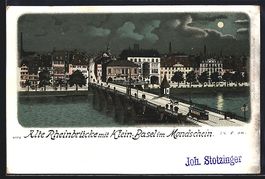 Litho Basel, Alte Rheinbrücke mit Klein