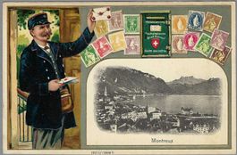 MONTREUX, *, JOLIE LITHO EN RELIEF AVEC FACTEUR ET  TIMBRES