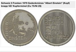 Taler, Schweiz 5 Franken 1979, Gedenkmünze Albert Einstein