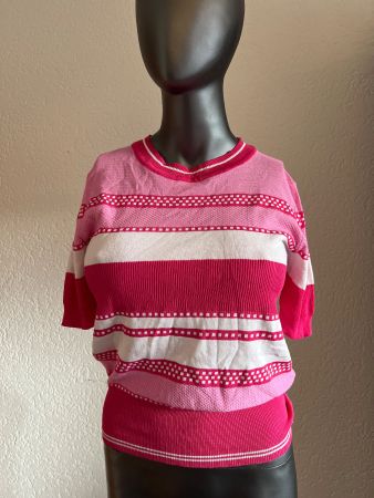 Damen Strickpullover Kurzarm Weiss Rosa Gr S - M
