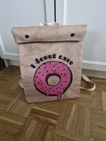 Rucksack mit Donut Motiv beigefarben neu