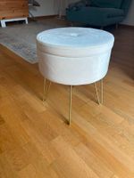 Hocker mit Stauraum hellweiss Samt Metallfüsse guter Zustand