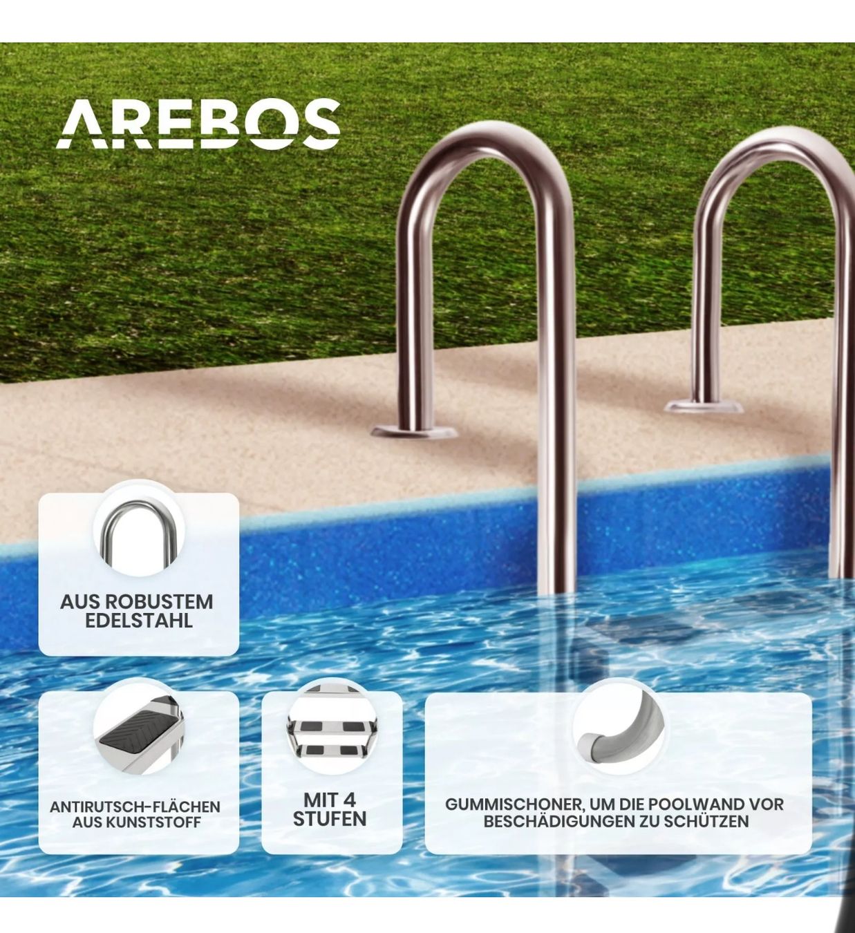 Scale: Poolleiter Einbauleiter Schwimmbad Treppe robust, stabil – Nuovo e nell'imballaggio originale da Amriswil venduto da JaJa-Express 4