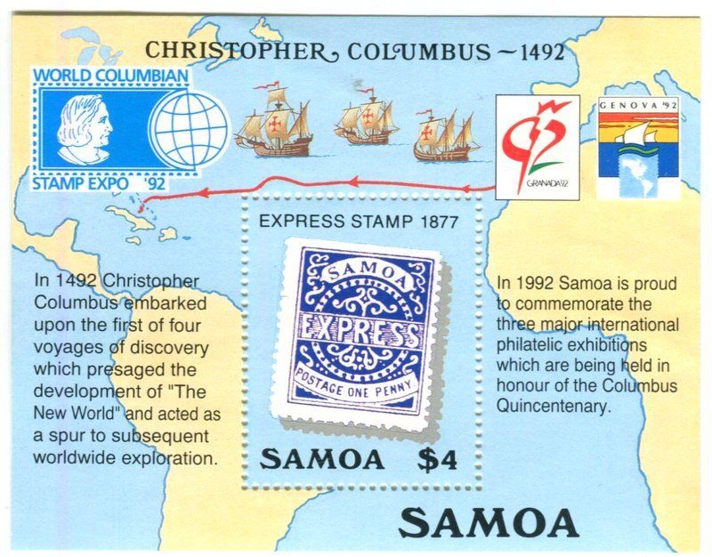Tutti i francobolli: Block "Schiffe. Kolumbus". Samoa – Nuovo e nell'imballaggio originale da Basel venduto da Butsch5