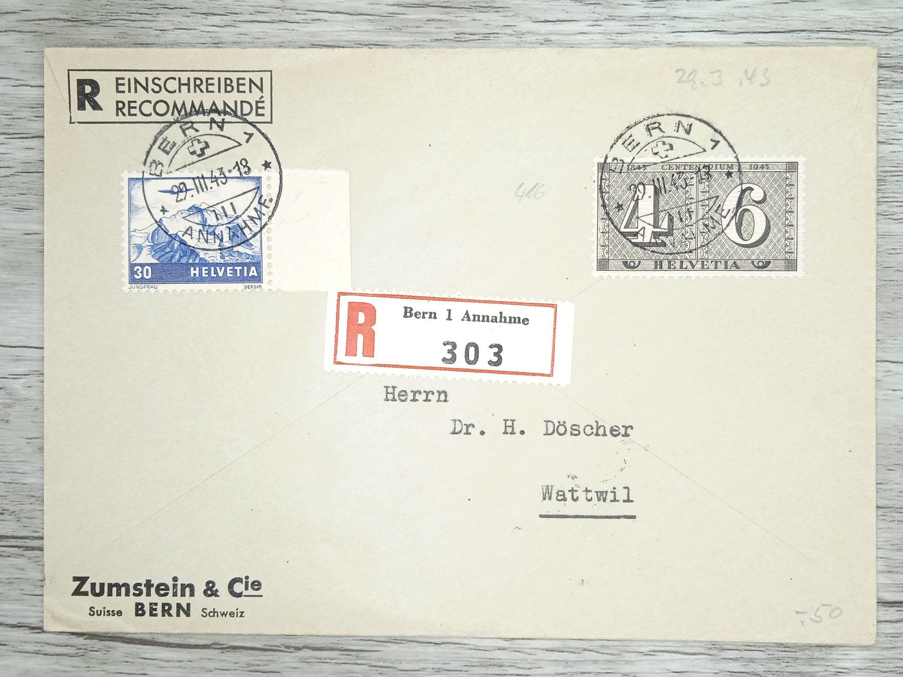 Tutti i francobolli: TR82 Enveloppe + Timbre Suisse 1943 – Usato da Cousset venduto da Patrick_Collections