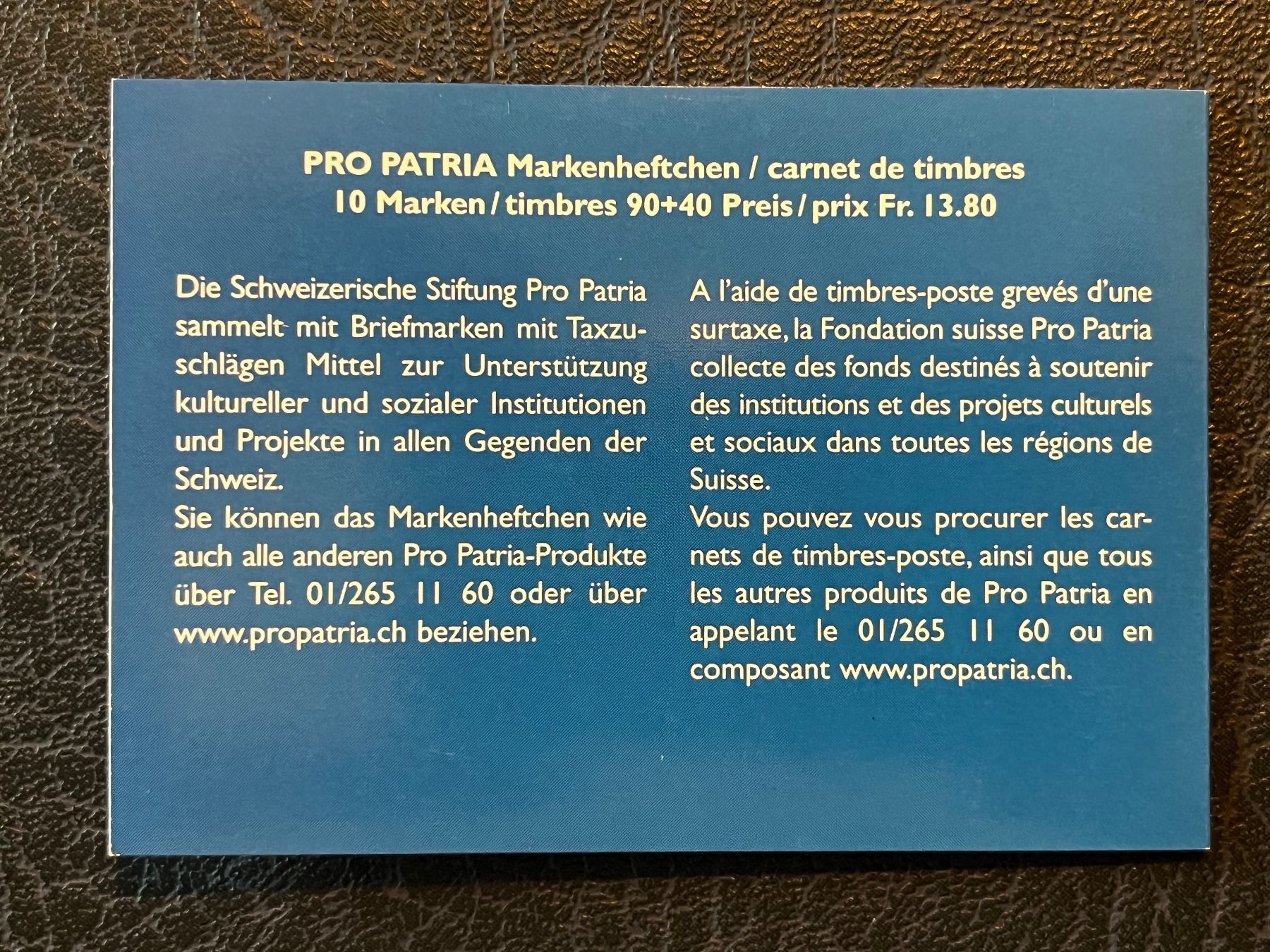 Tutti i francobolli: Pro Patria 2001 - Carnet / Markenheftchen ** – Nuovo e nell'imballaggio originale da Thônex venduto da fri_9f7s 1