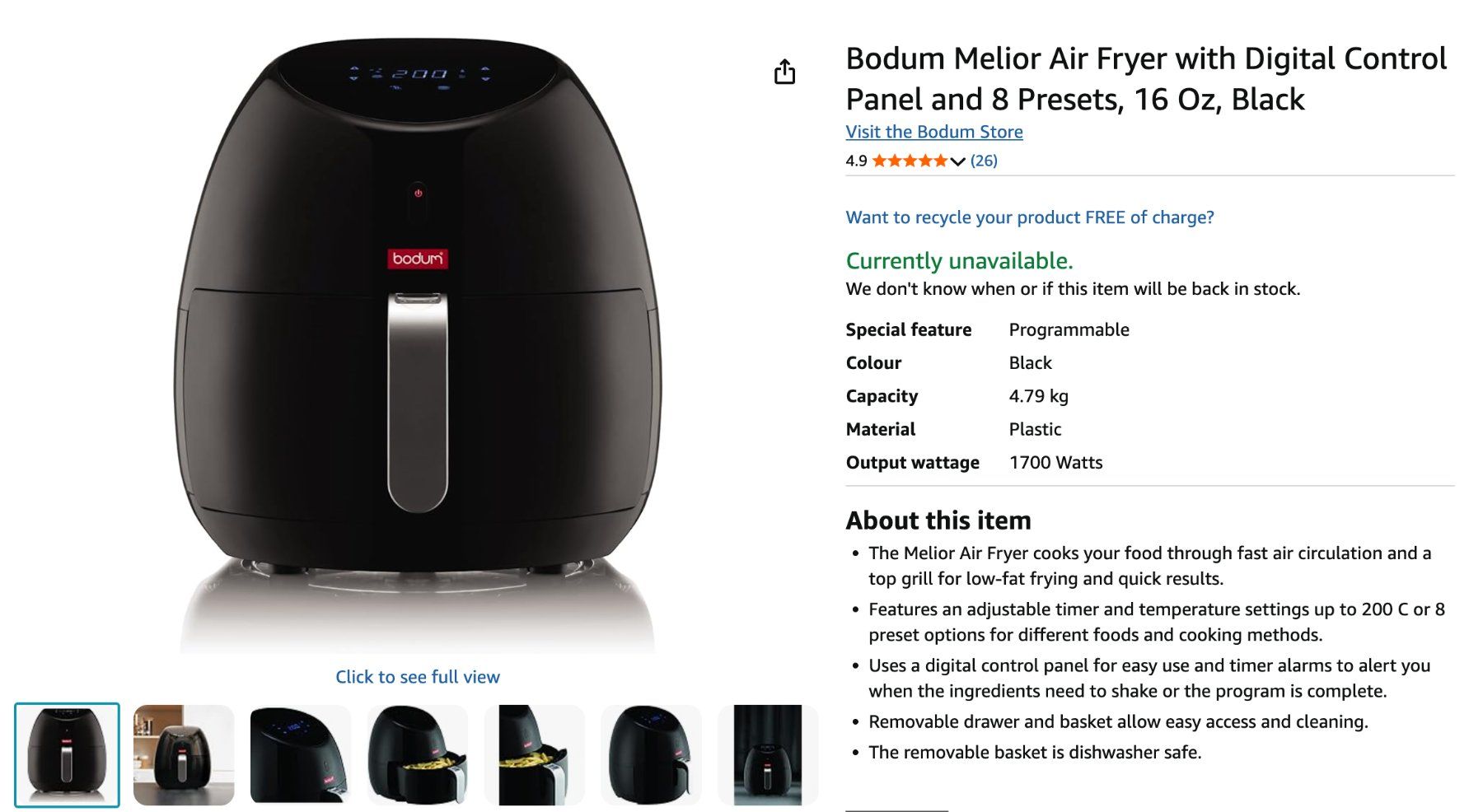 Bodum Küchengeräte: Air Fryer Bodum black – Gebraucht aus Altendorf von olg_rfk6