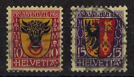 Pro Juventute 1918 Kat.-Nr. J10-J11 gestempelt mit Abarten