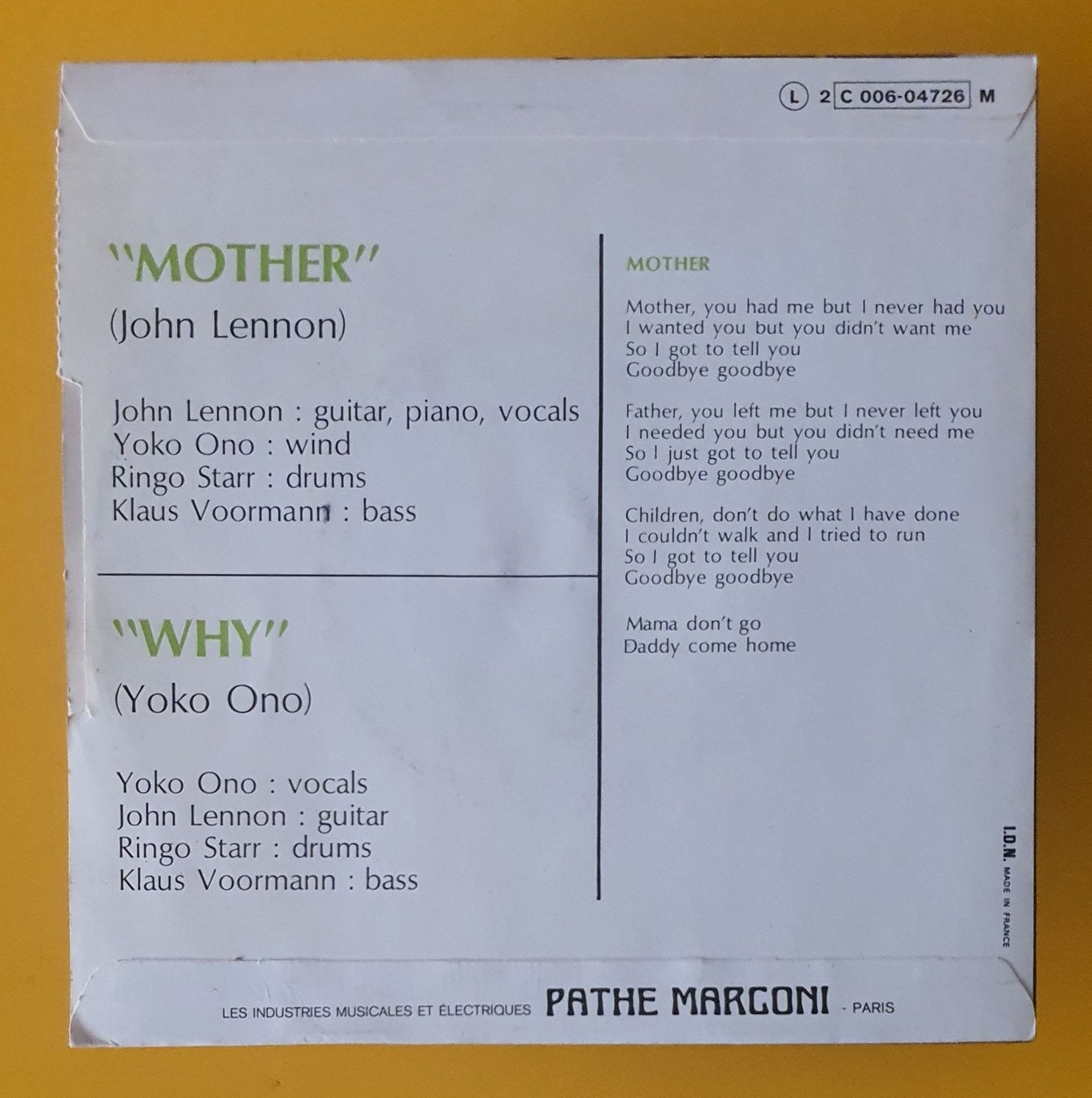 Schallplatten: John Lennon - Mother - Why / 1971 / 448 – Gebraucht aus Grenchen von sale.manager 1