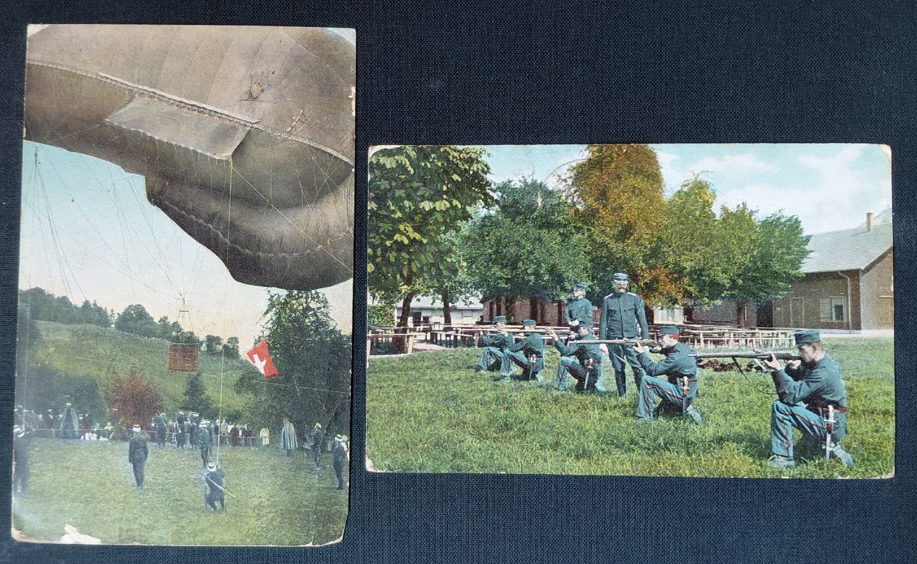 Ansichtskarten: 2 Ansichtskarten, Schwezeizer Soldaten mit Luftballon, 1907 – Gebraucht aus Trogen von Limboo