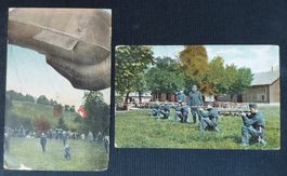 2 Ansichtskarten, Schwezeizer Soldaten mit Luftballon, 1907