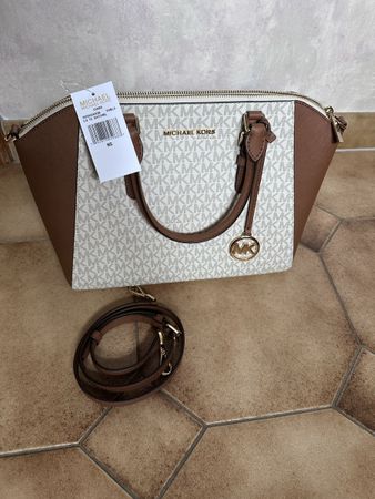 Beautiful Michael Kors Ciara LG TZ Satchel in Vanilla / Brow