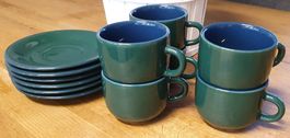6er Set Kaffeetassen mit Unterteller, dunkelgrün/dunkelblau