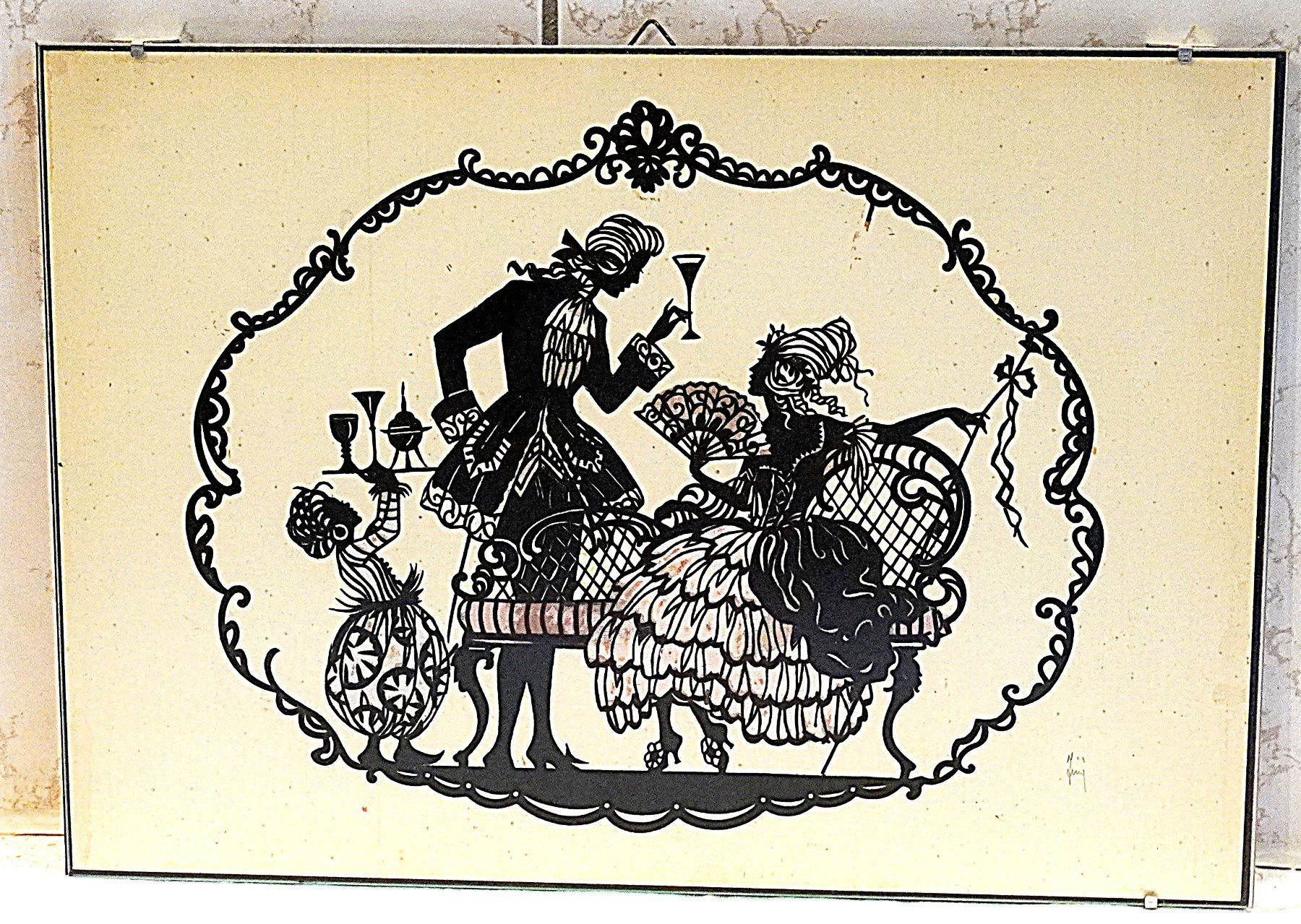 Grafica & Litografie: Scherenschnitt Barock Paar – Usato da Baar venduto da 2cvbaar
