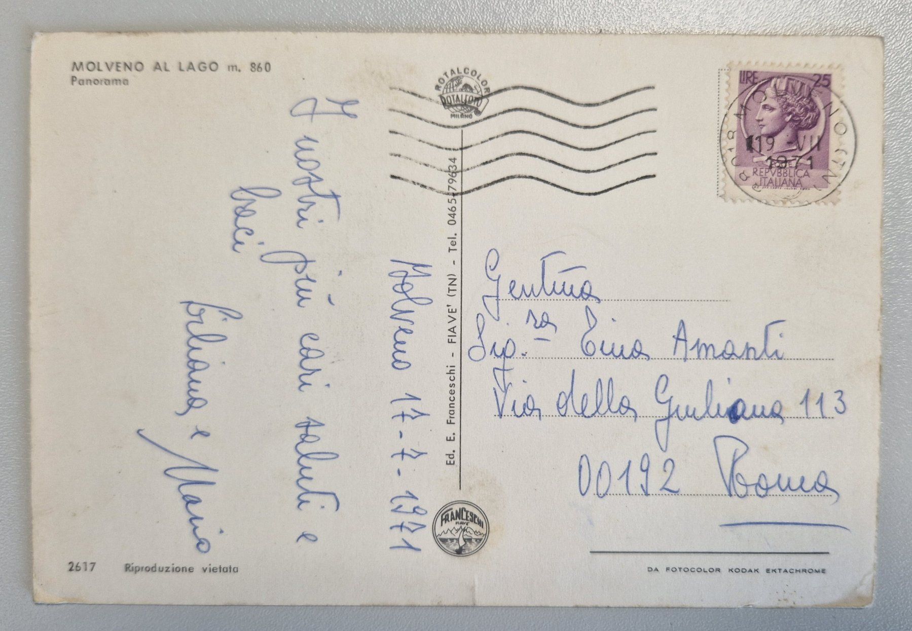Ansichtskarten: Molveno al Lago, Italien 1971 – Gebraucht aus Melchnau von Arthurius 1