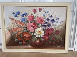 Original Ölbild Lina Rossi Italienisches Blumenstillleben 