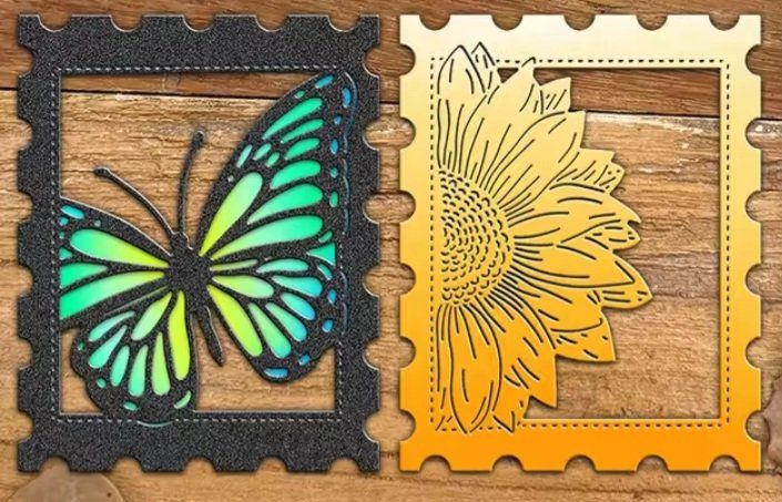 Sciablone: Stanzschablone Nr.1036, Schmetterling, Blume mit Rahmen – Nuovo e nell'imballaggio originale da Gretzenbach venduto da Fliegepilz56