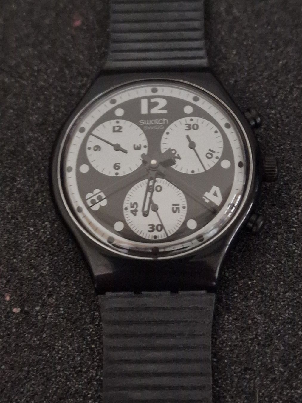 1993 Swiss Swatch Watch Chronograph Moon Shadow Black-SCB110 (Neu und ...