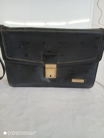 HCL Handtasche Schwarz Leder Handgemacht 28x18x5cm 