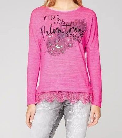 SOCCX Sweat Shirt Pullover Artwork Spitzensaum XXL 44 pink