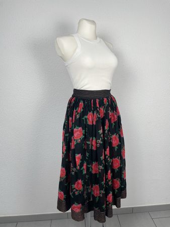 Vintage Rose Print Midi Skirt